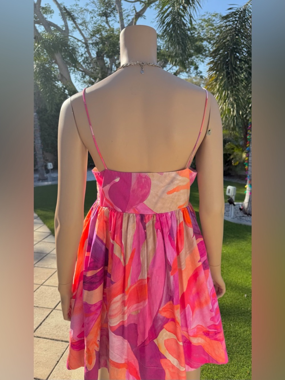H&M Flirty Floral Print Mini Dress Pink Orange Purple 100% Cotton Size M - Picture 6 of 11